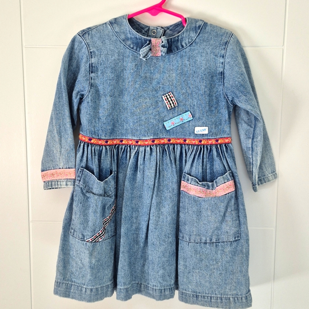 Vintage Guess George Marciano Denim Patchwork Jean Dress sz 3 90's Y2K